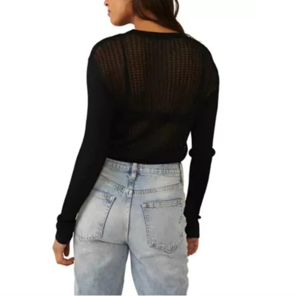 Free People H20 Black Mesh Crew Neck Pullover Medium